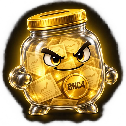 The BNC4 Jar: a glass piggy bank, coloured from the bottom in proportion to the BNC4 currently in the reserve